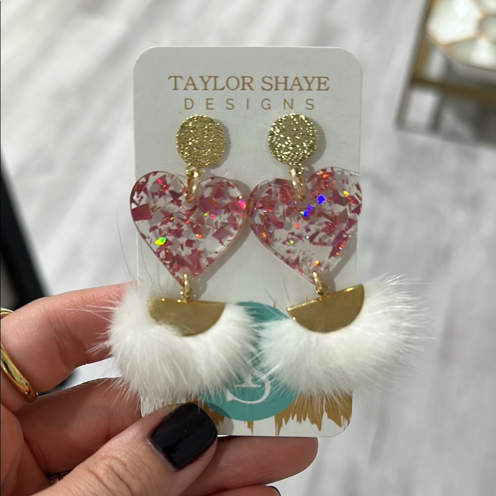 Pink and Gold Heart Earrings
